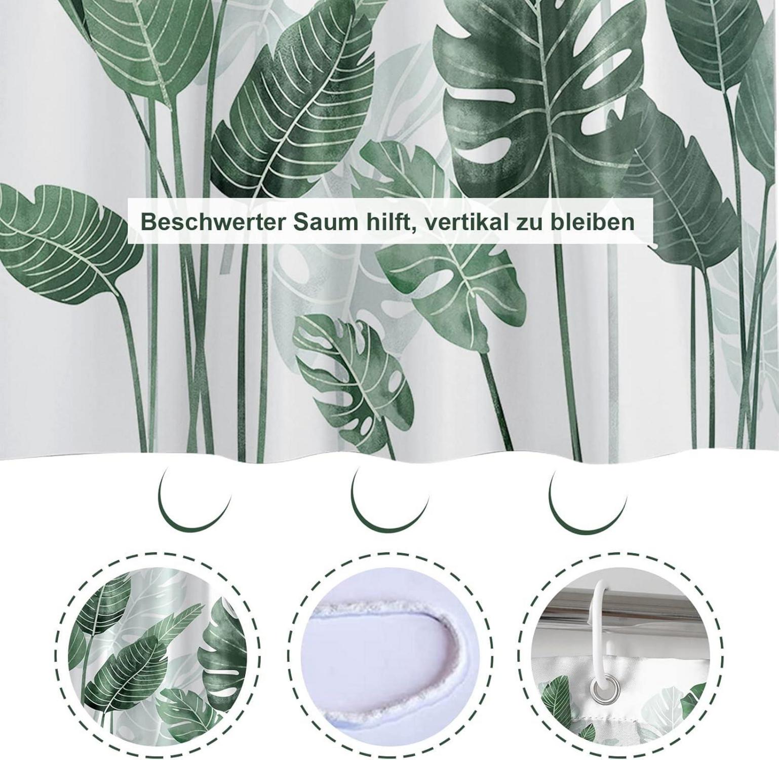 Duschvorhang 180x200 Anti-Schimmel grüne Blätter Polyester wasserdicht