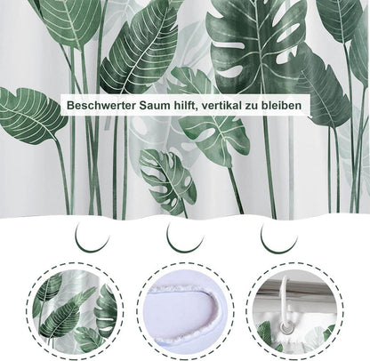 Duschvorhang 180x200 Anti-Schimmel grüne Blätter Polyester wasserdicht