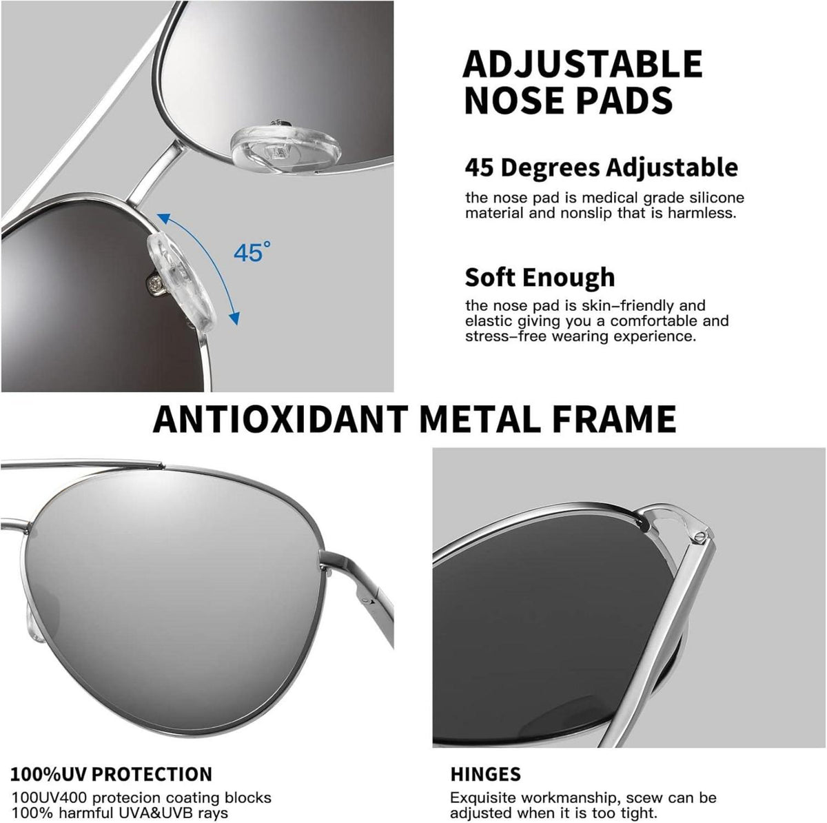 Pilotenbrille Polarisierte Sonnenbrille Metallgestell UV400 Schutz