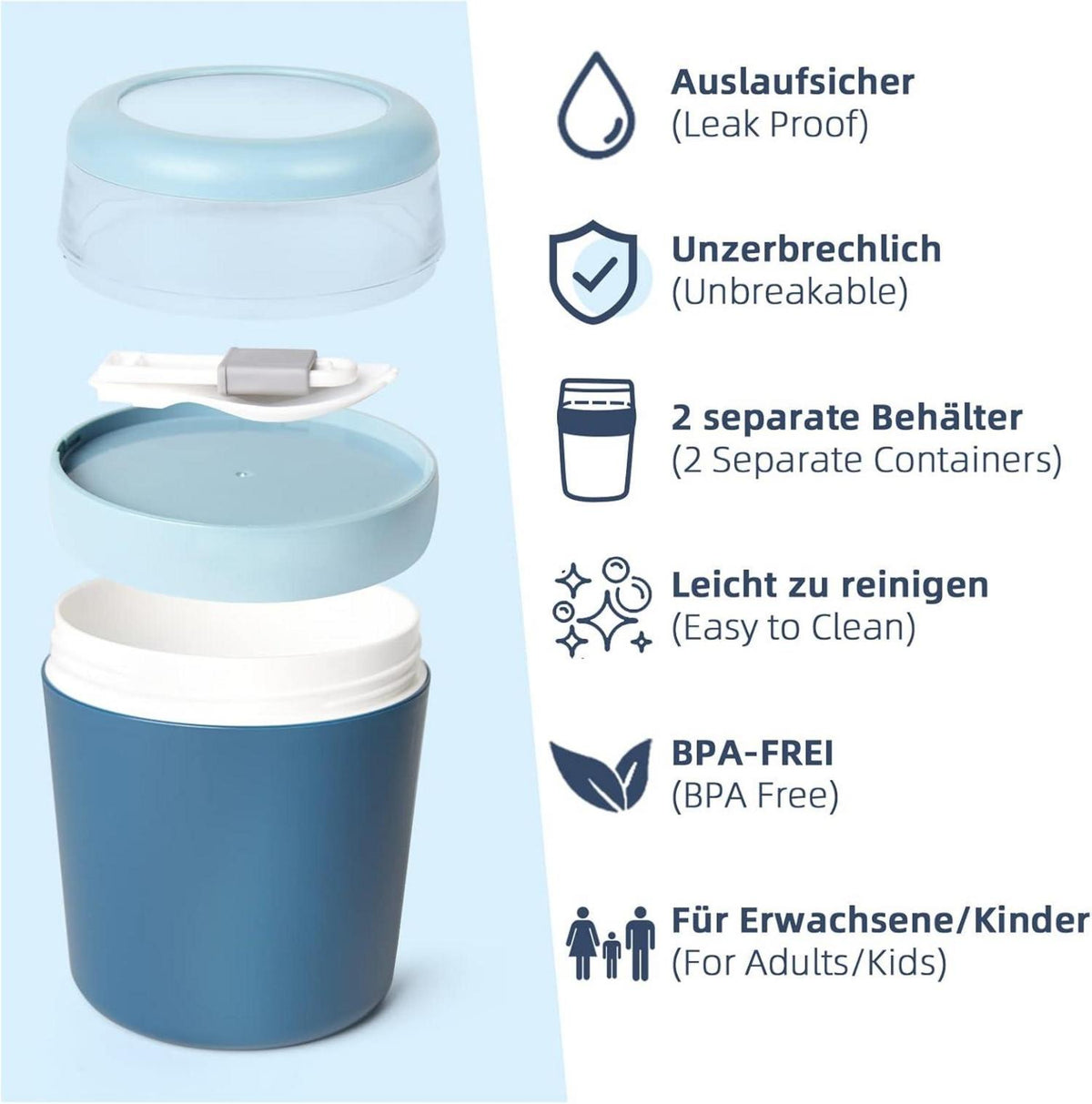 Auslaufsicherer Joghurtbecher to go, groß (250ml+500ml) mit