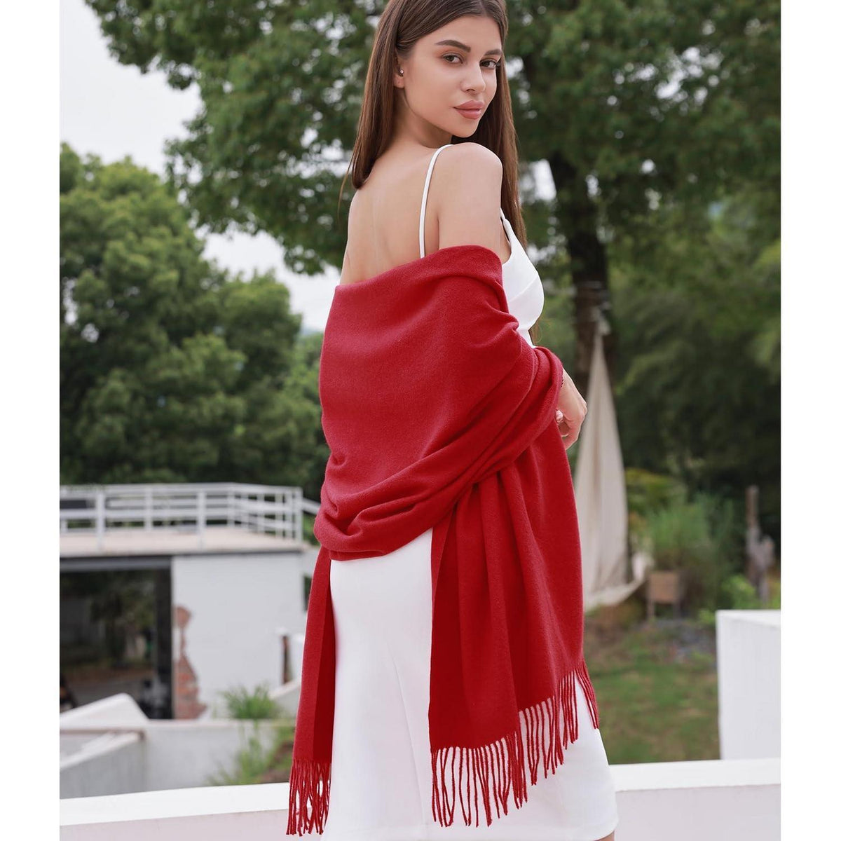 Damen Schal Festlich Rot Pashmina für Abendkleid Hochzeit