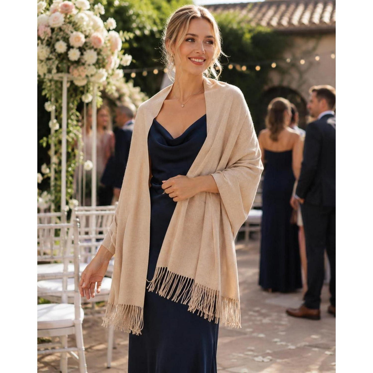 Damen Schal Festlich Pashmina Beige für Abendkleid Hochzeit