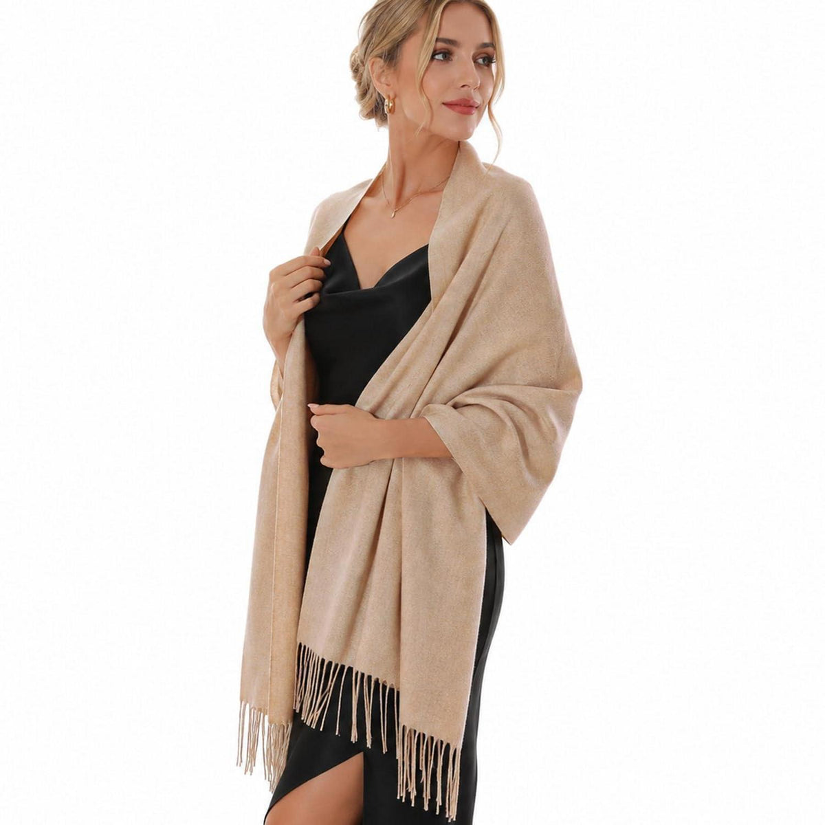 Damen Schal Festlich Pashmina Beige für Abendkleid Hochzeit