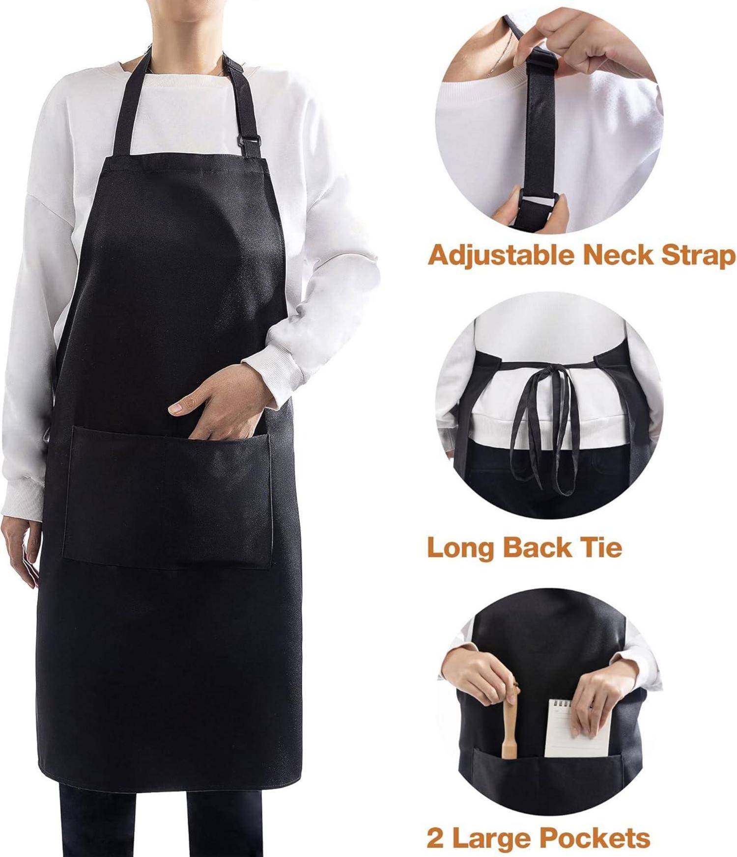 Schwarz Kochschürze 4-teiliges Set mit Wasserfestigkeit und 2 Taschen