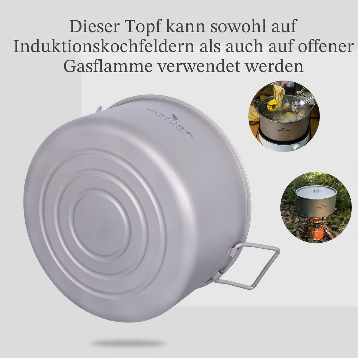 Titan Campingtopf 2L/5L mit Deckel – Leicht & Robust