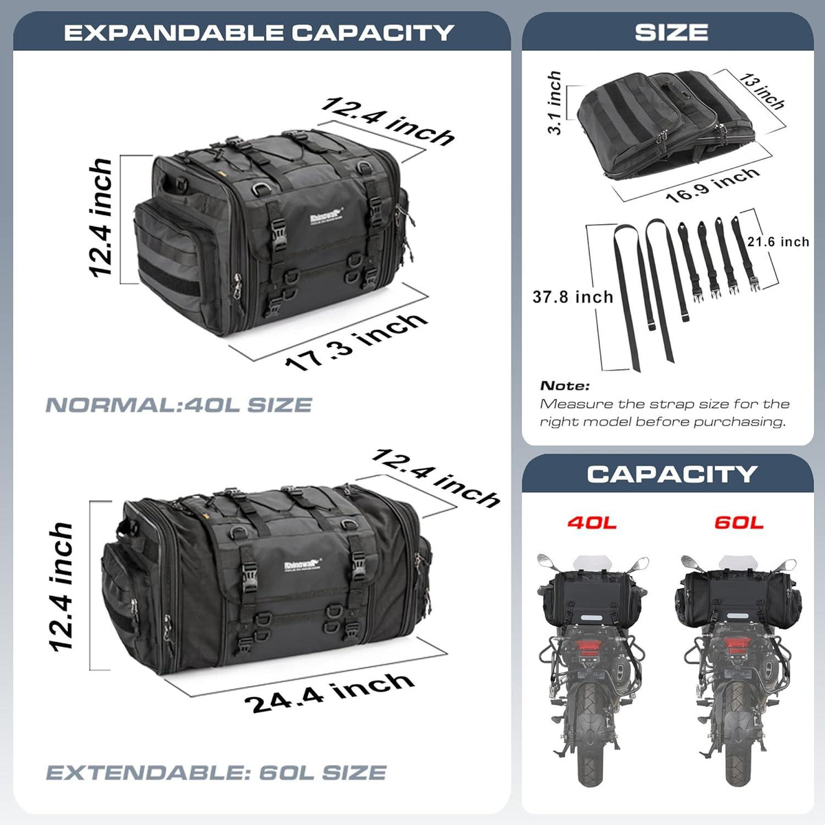Motorrad Sitztasche 40-60L wasserdicht erweiterbar schwarz