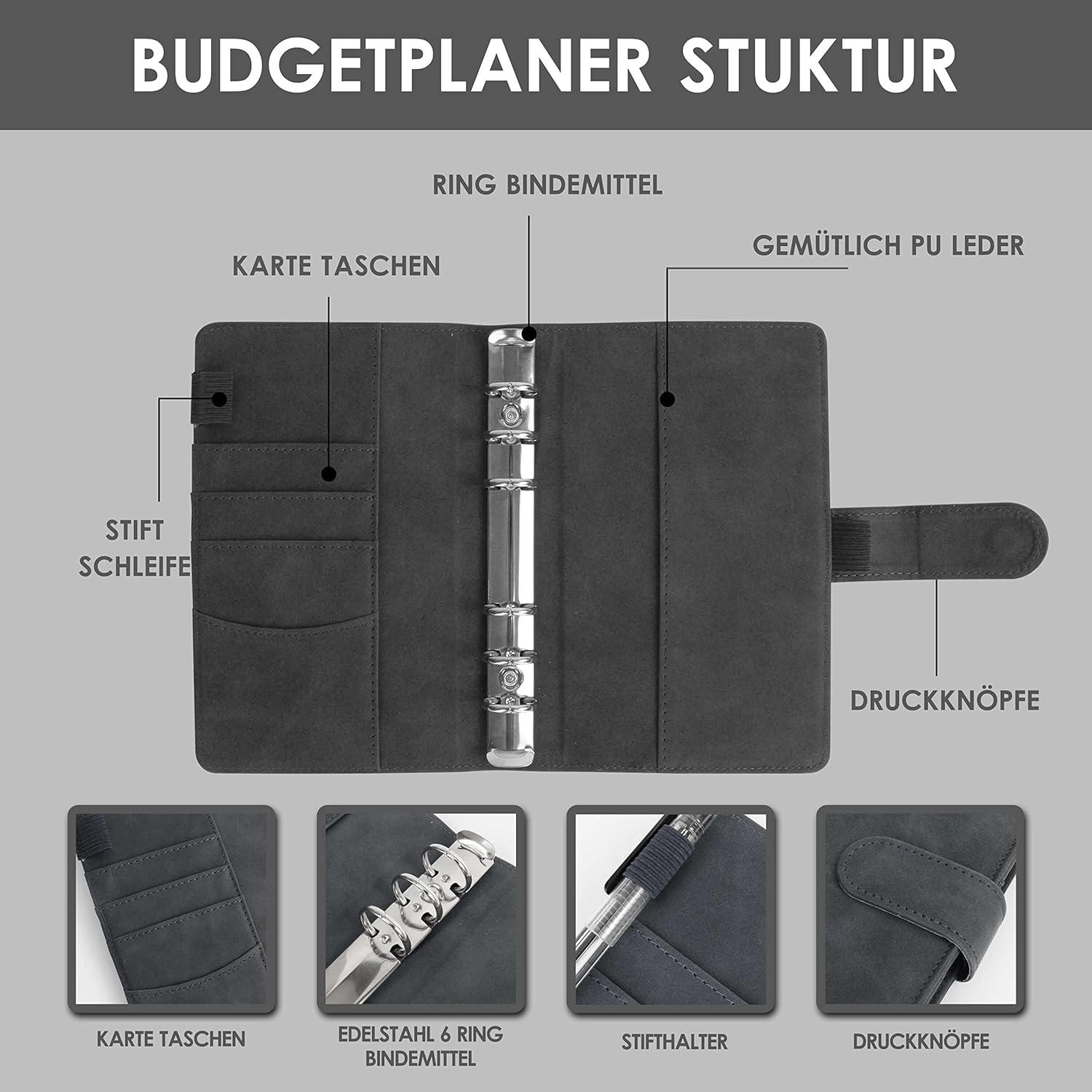 Budget Planner A6 PU Leder Startset 12 Budgetblätter 14