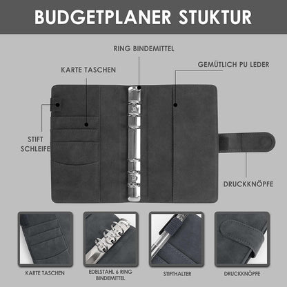 Budget Planner A6 PU Leder Startset 12 Budgetblätter 14