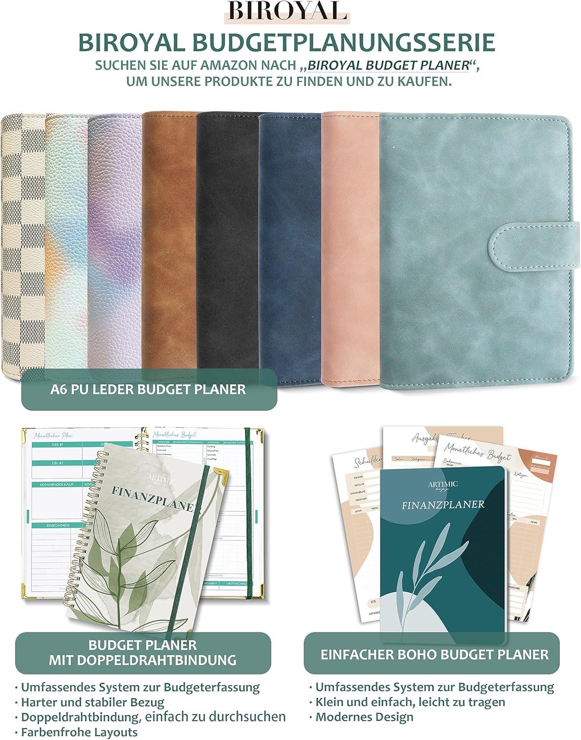 BIROYAL Budget Planner A6 PU Leder Startset mit Zubehör & Geldumschlägen