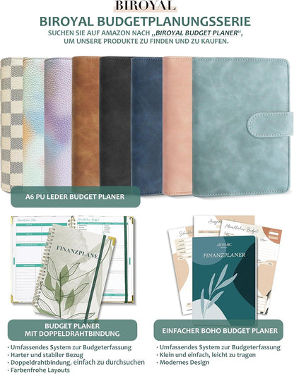 BIROYAL Budget Planner A6 PU Leder Startset mit Zubehör & Geldumschlägen