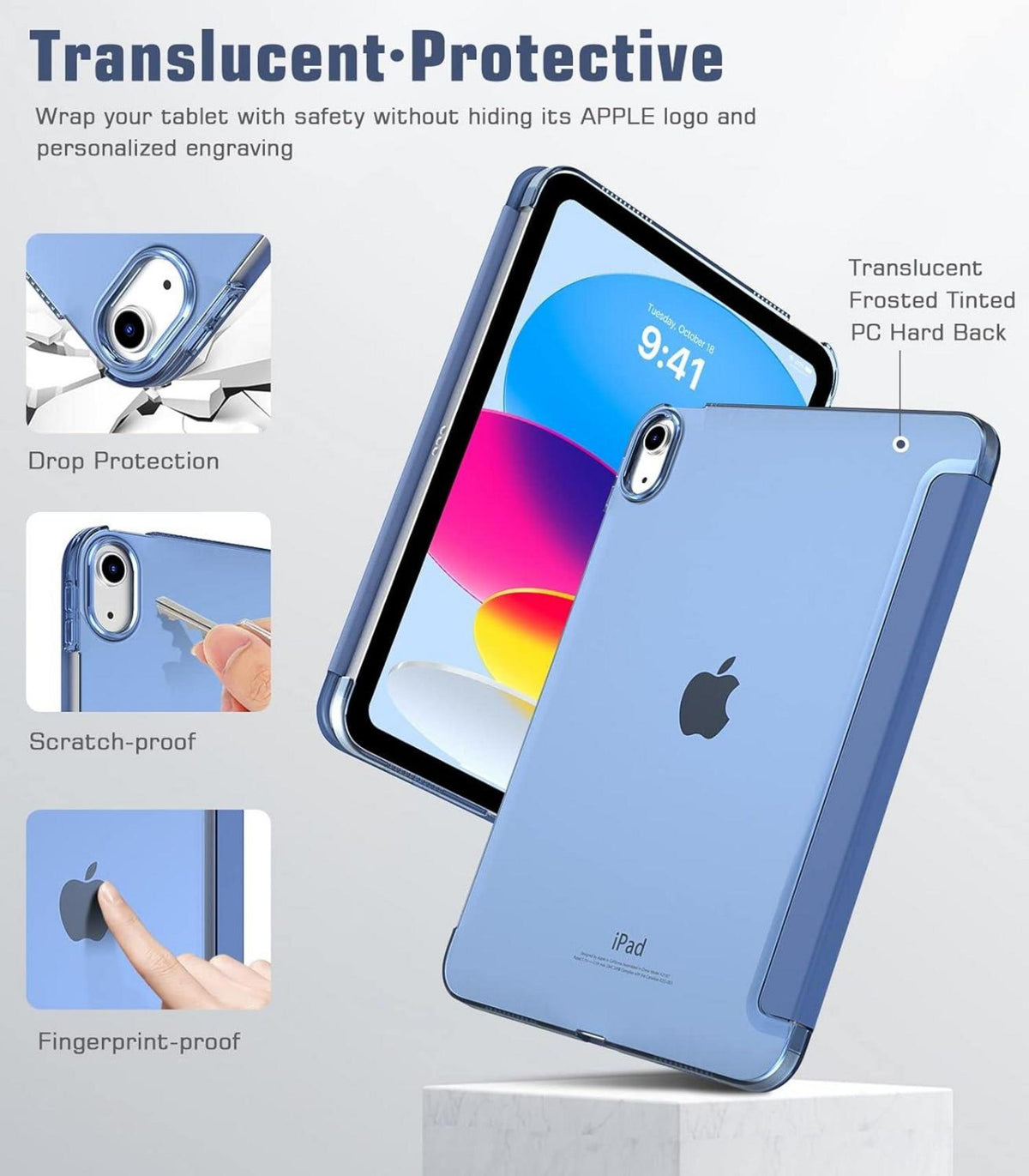 TiMOVO iPad 10.9 Generation 2022 Hülle Smart Case Cover Grau Blau