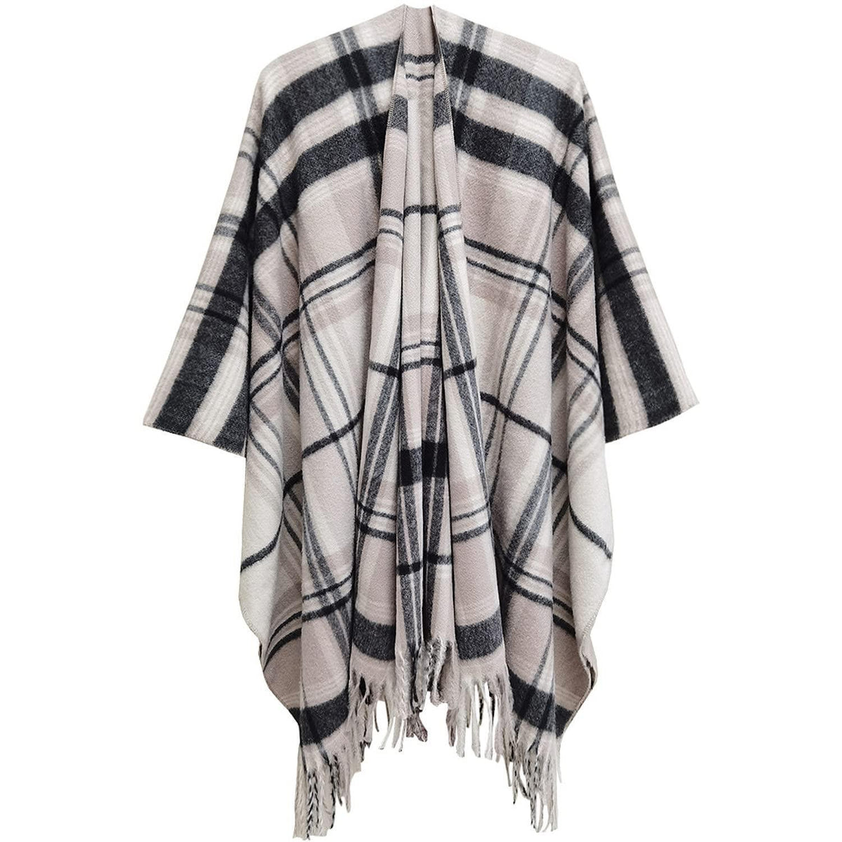 Damen Poncho Winter warm kariert Faux Kaschmir hellbraun