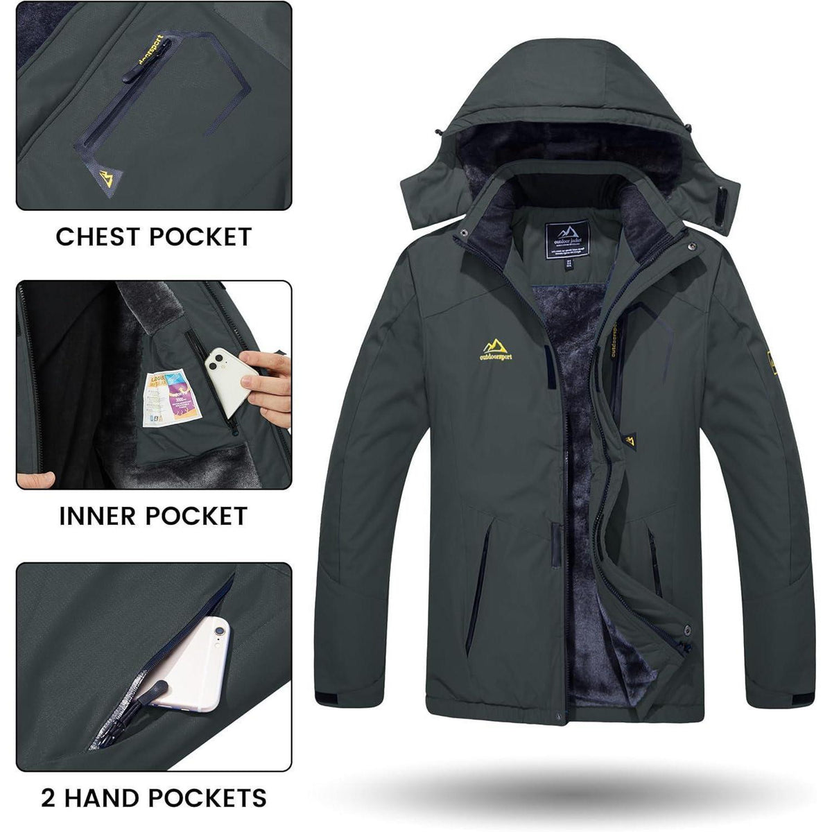 Herren Winterjacke wasserdicht & winddicht mit Fleece-Futter