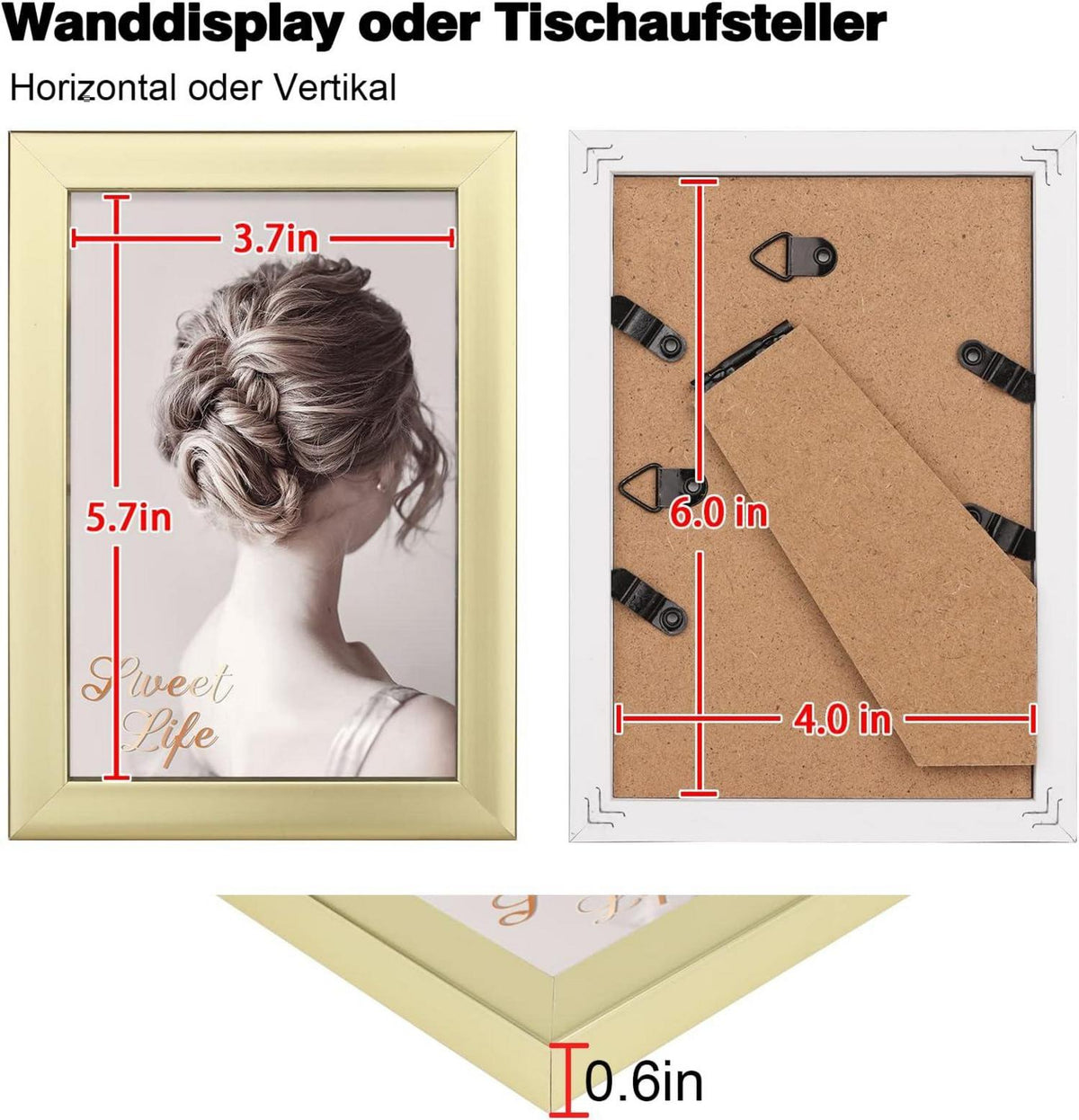 Bilderrahmen 10x15 cm 4er-Set Holz-Verbund Gold mit Echtglas