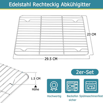 Edelstahl Abkühlgitter 2er-Set rechteckig 29,5x23x1,5cm