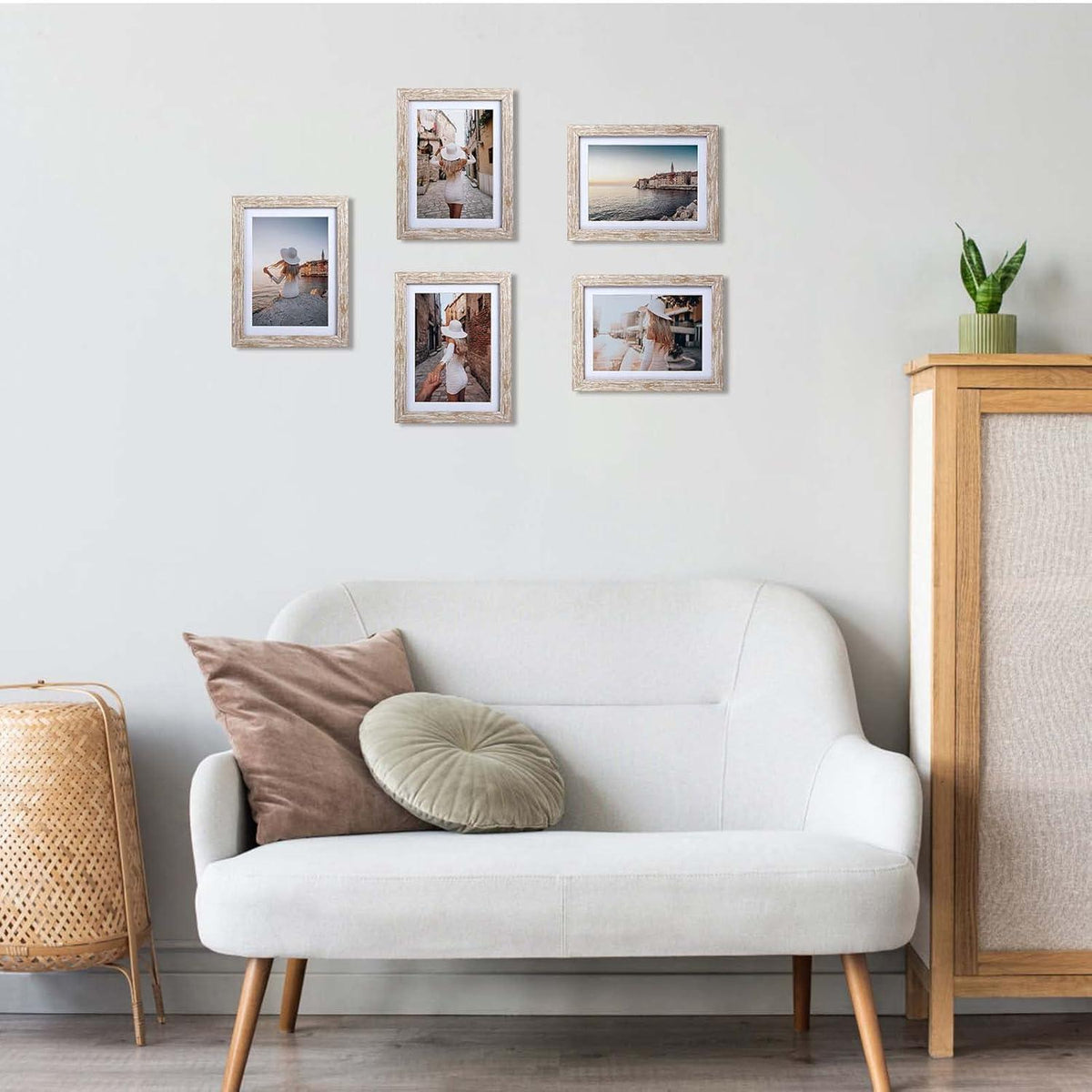6er-Set Natur Bilderrahmen für 13x18 cm Fotos mit Passepartouts - Wand- oder Tischaufsteller