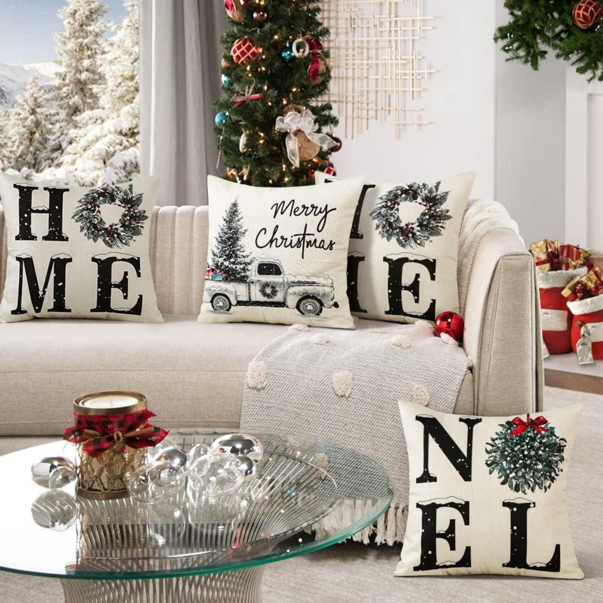 Weihnachten Kissenbezüge Set Leinen Dekorativ Weihnachtsmann Sofa