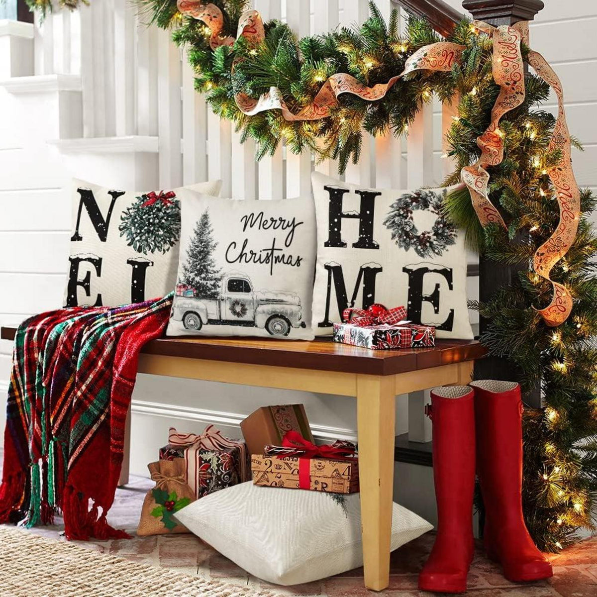 4er Set Weihnachten Kissenbezüge Leinen Deko Sofa 45x45 cm