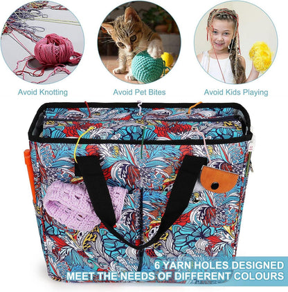 Stricktasche Aufbewahrung Wolle Blau mit Garnlöchern