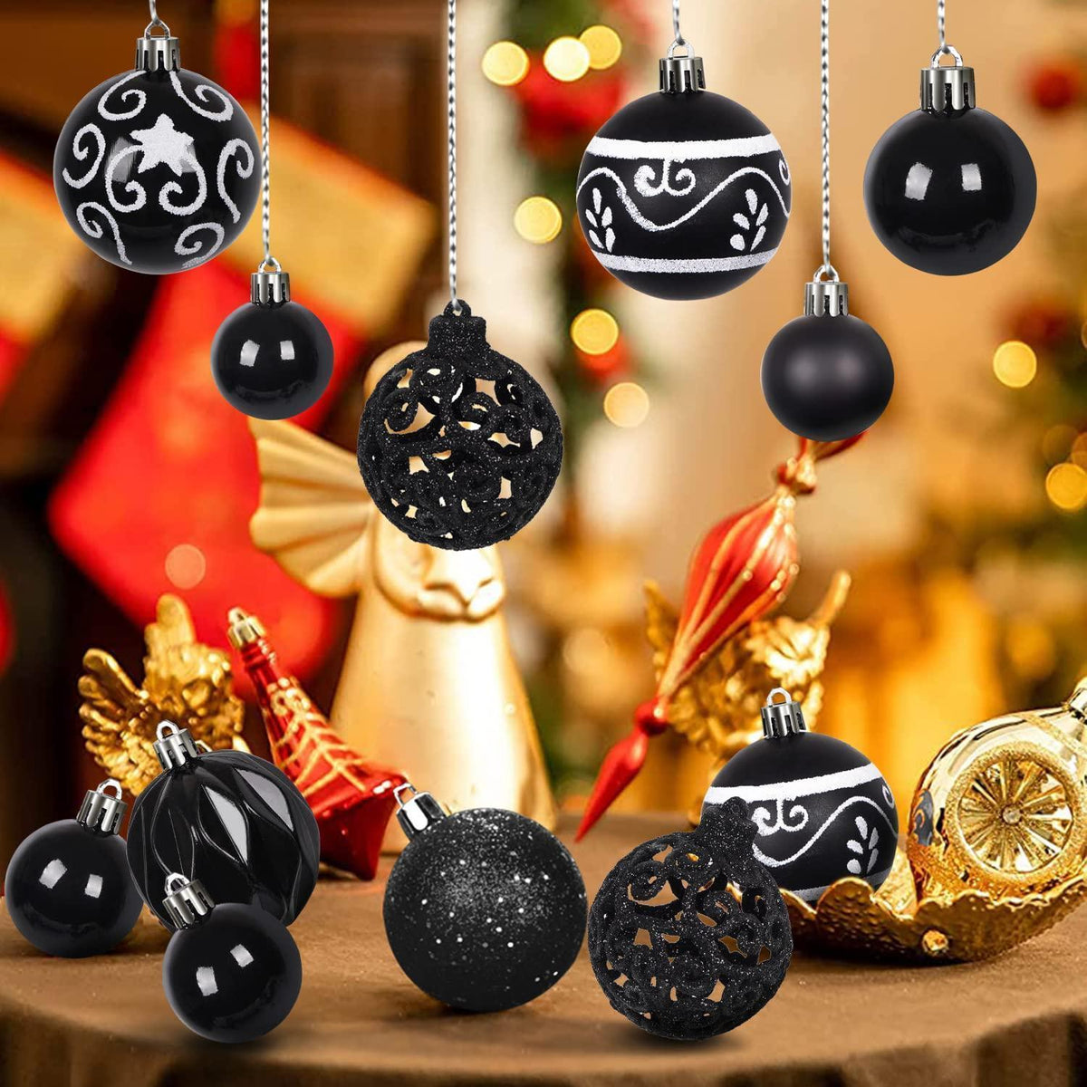 Weihnachtskugeln 100er Set bruchsicher schwarz