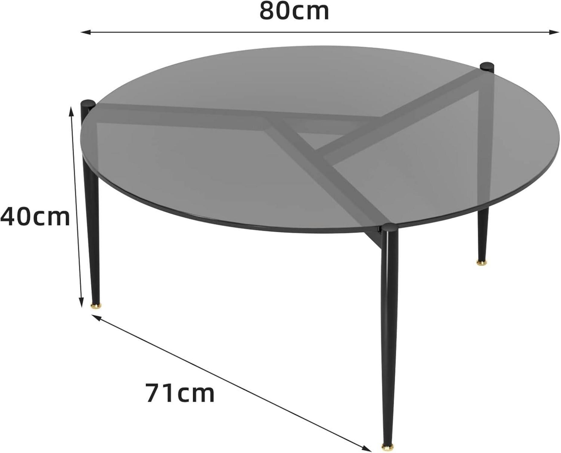 Runder Rauchglas Couchtisch Sofatisch Grau Ø80cm