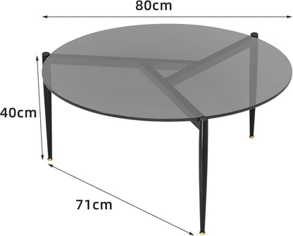 Runder Rauchglas Couchtisch Sofatisch Grau Ø80cm
