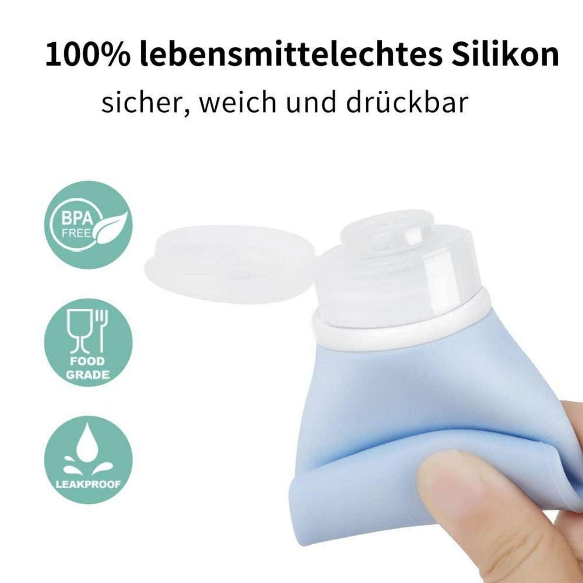 4er Set Silikon Reiseflaschen 60ml Auslaufsicher Nachfüllbar Blau Grün Rosa Grau