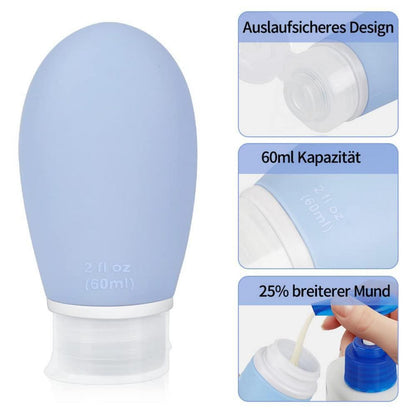 4er Set Silikon Reiseflaschen 60ml Auslaufsicher Nachfüllbar Blau Grün Rosa Grau