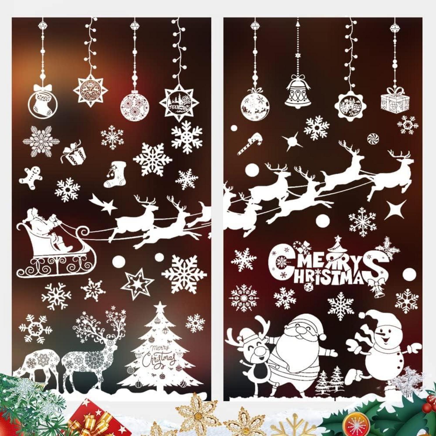 Weihnachts Fensterbilder Selbstklebend Rentier Schneeflocken Set