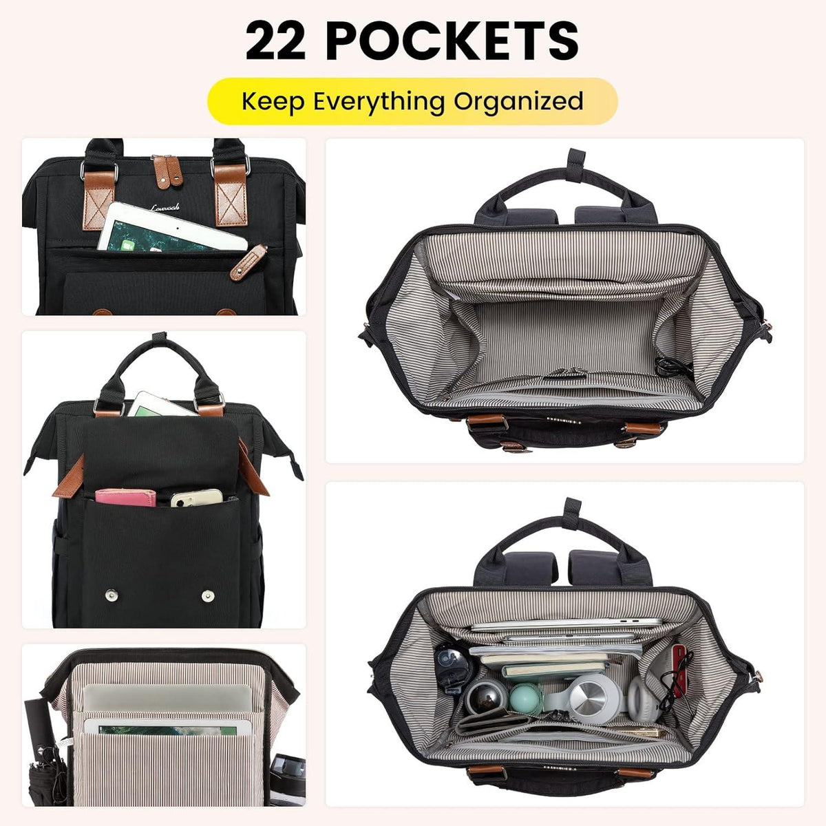 Großer Damen Laptop Schulrucksack wasserdicht Schwarz