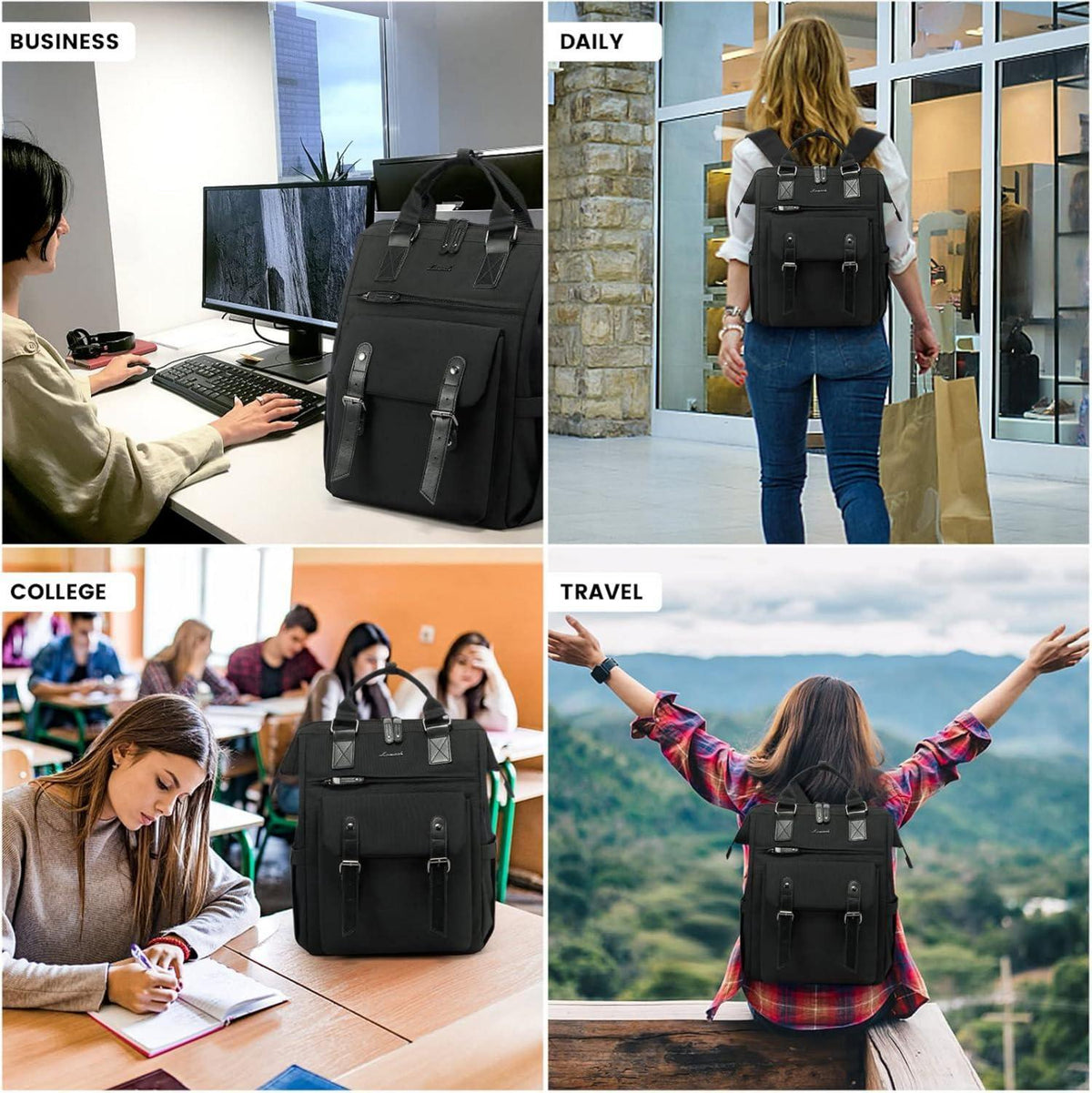 Wasserdichter Rucksack Damen Mädchen 15,6 Zoll Laptop Uni Business