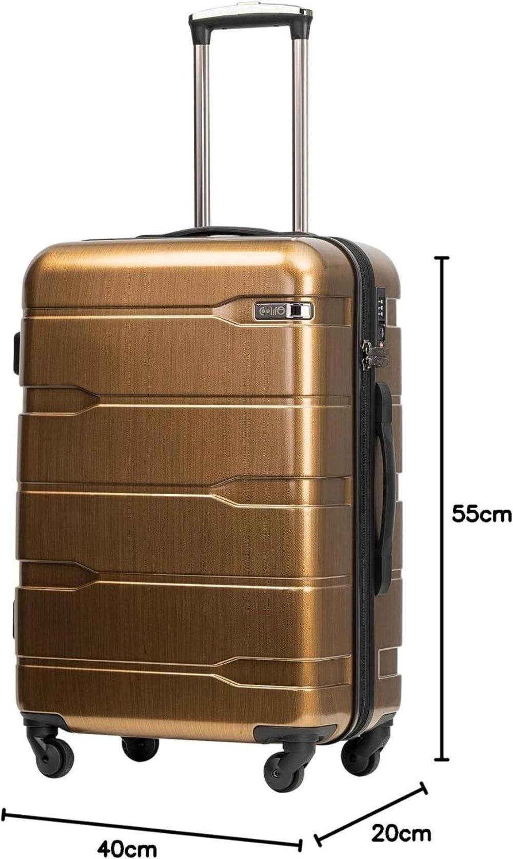 COOLIFE Hartschalen-Koffer Rollkoffer 4 Rollen Gepäck TSA-Schloss Schwarz Gold