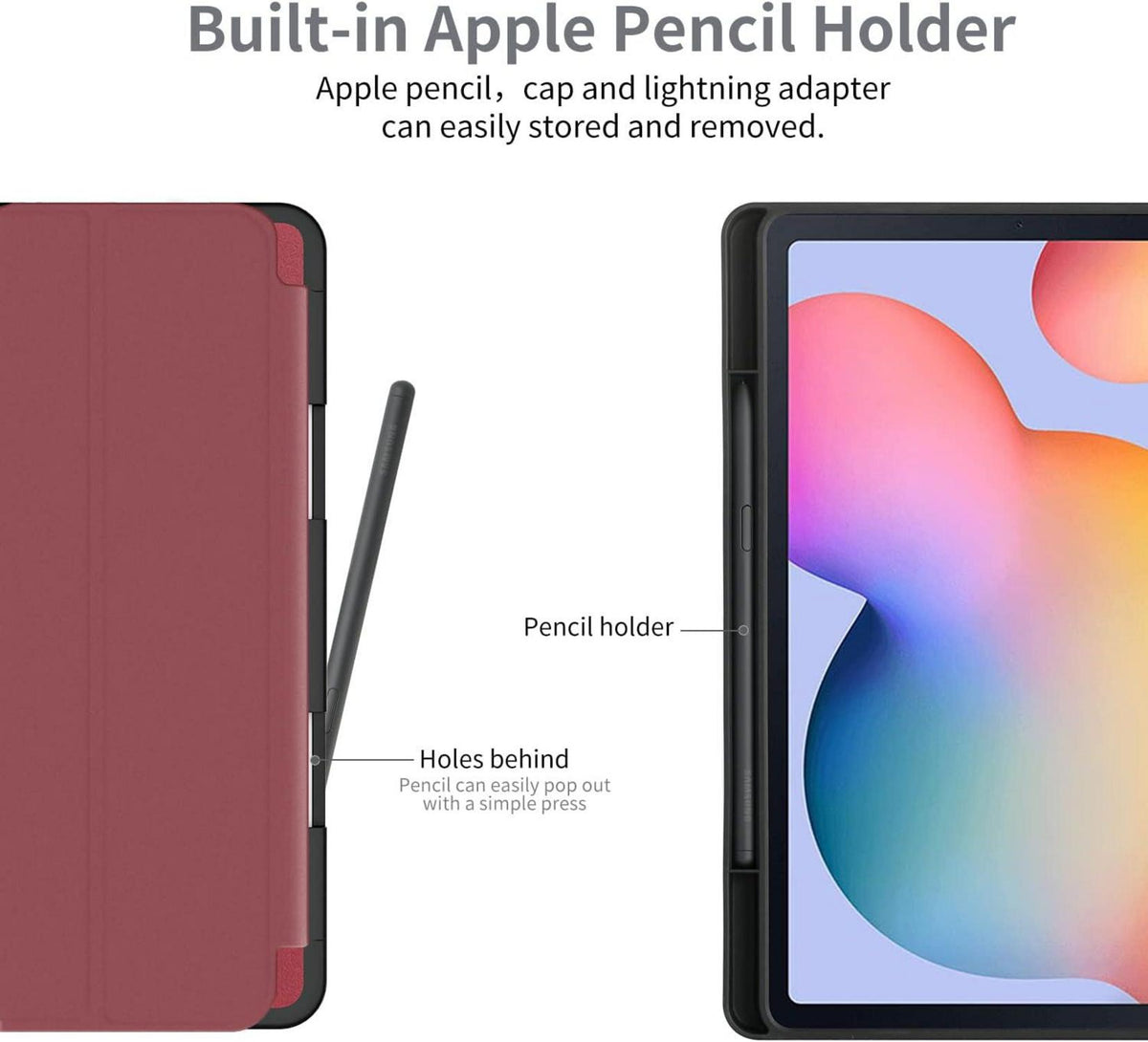 EasyAcc Hülle Samsung Galaxy Tab S6 Lite 10.4 Zoll Schutzfolie S Pen Halter dunkelrot