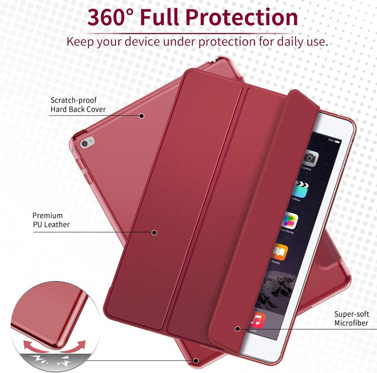 EasyAcc iPad Air 2 Hülle Ultra Dünn Matt Dunkelrot Auto