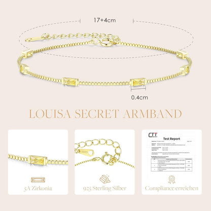 925 Sterling Silber Damen Armband Zirkonia Anhänger Doppelkette Gold Einstellbar