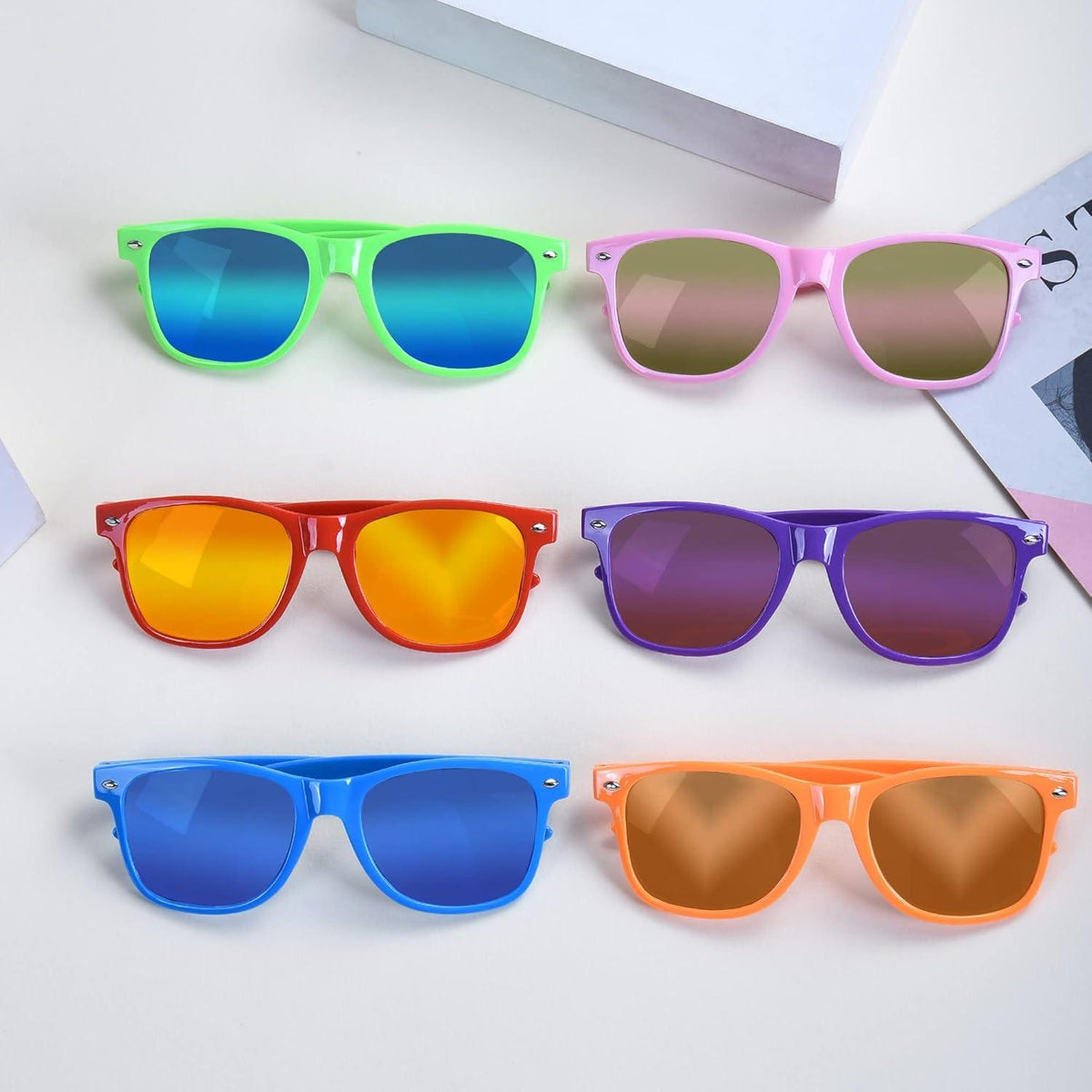6er Set Neon Bunte Sonnenbrillen Vintage Party Herren Damen UV Schutz