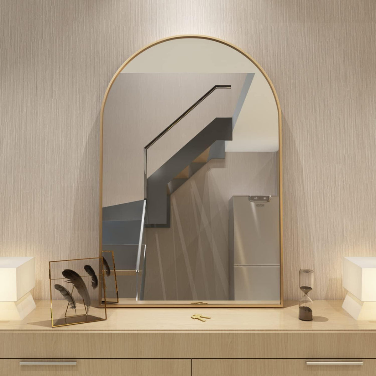 Gewölbter Wandspiegel 60x90cm mit Goldrahmen – Badezimmer Spiegel