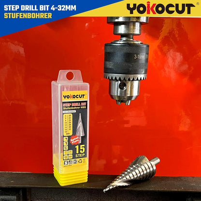 Stufenbohrer HSS 4-32mm 15 Stufen mit Drehzahltabelle