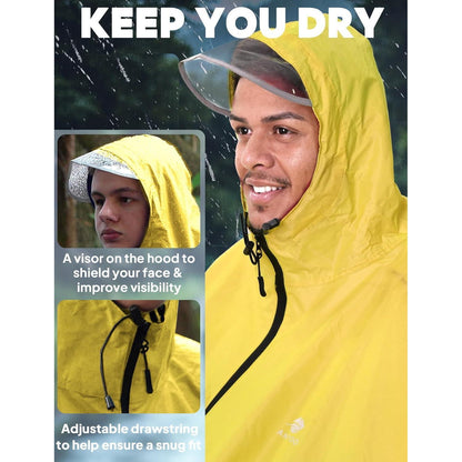 Wasserdichter Fahrrad-Regenponcho mit Kapuze, Gelb