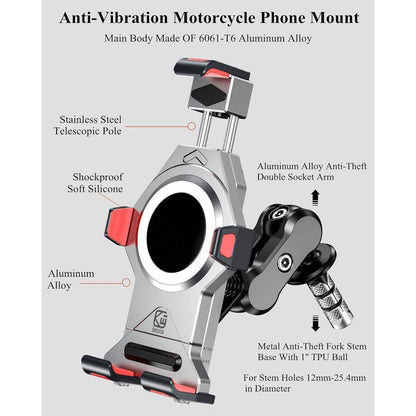 Motorrad Handyhalterung Gabelschaft mit Vibrationsdämpfer