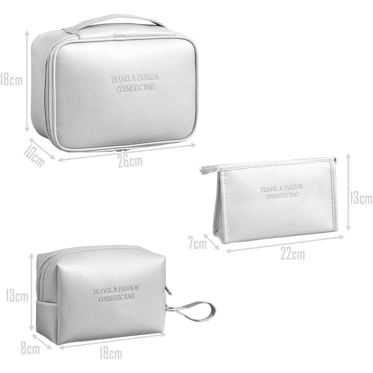 3er Set Kosmetiktaschen Damen PU Wasserdicht Reise Make-up Tasche Kulturbeutel Schwarz Silber
