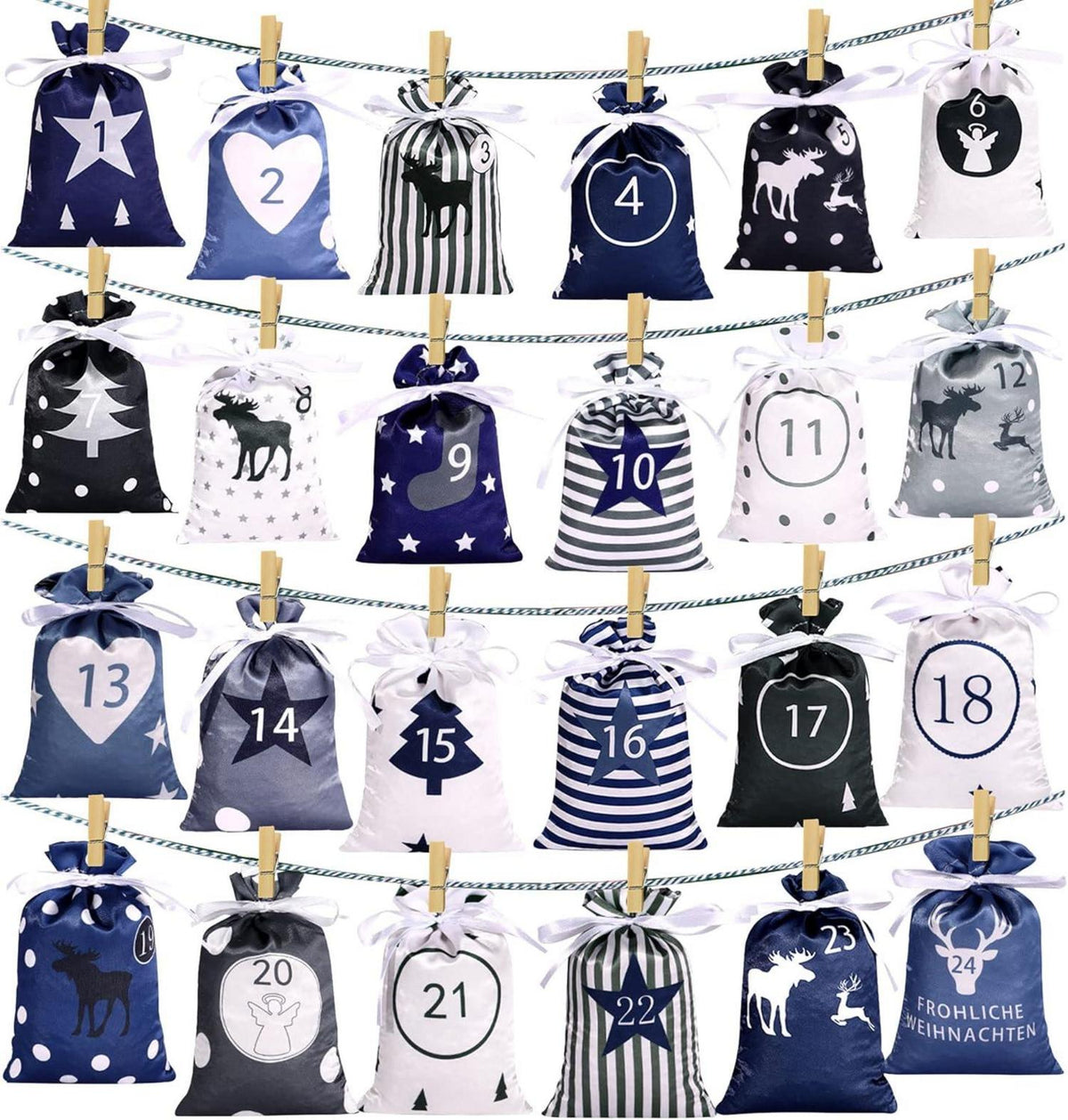 Adventskalender Stoffsäckchen Set Weihnachtliche Deko mit Zahlen 24