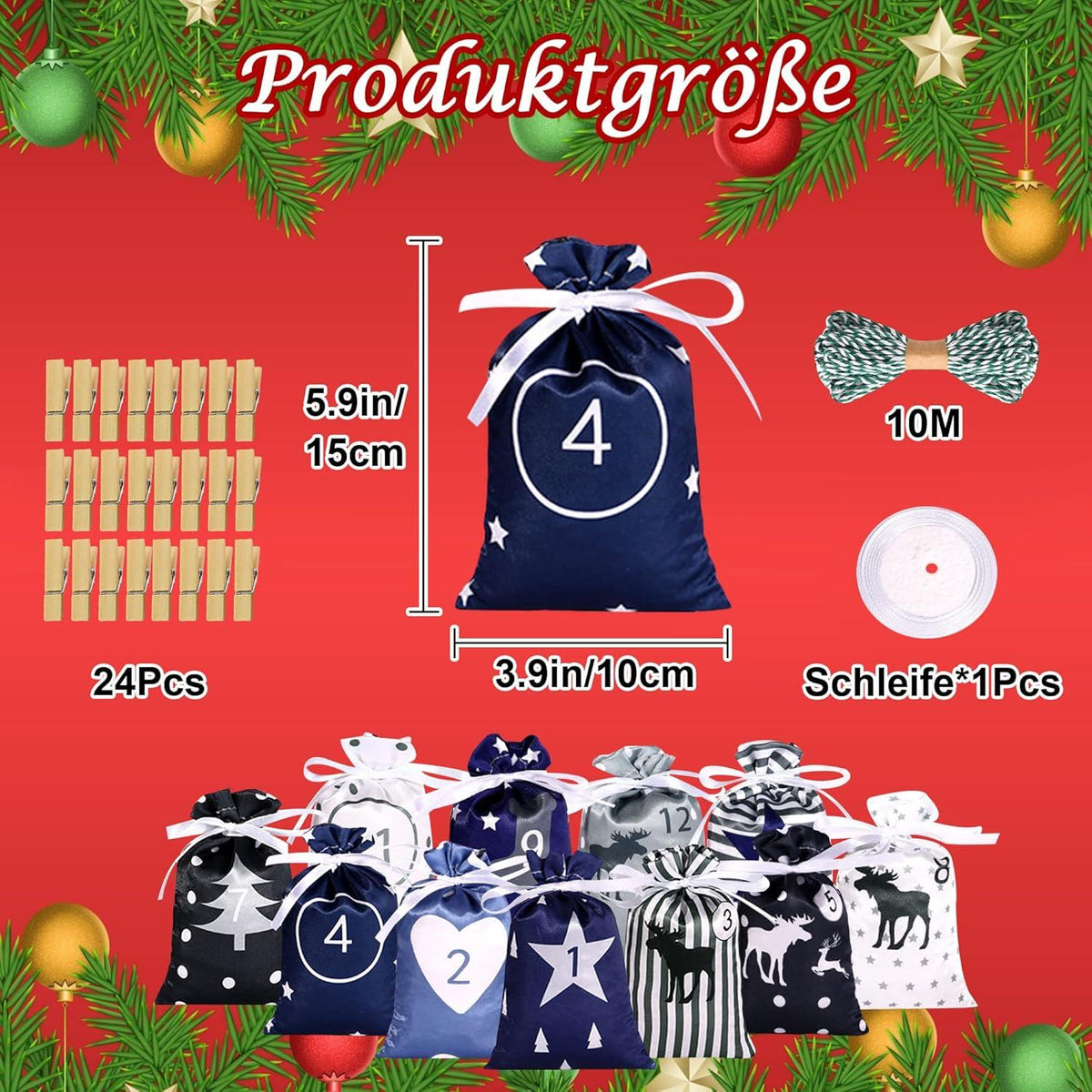 Adventskalender zum selber Basteln mit 24 Stoffbeuteln Blau