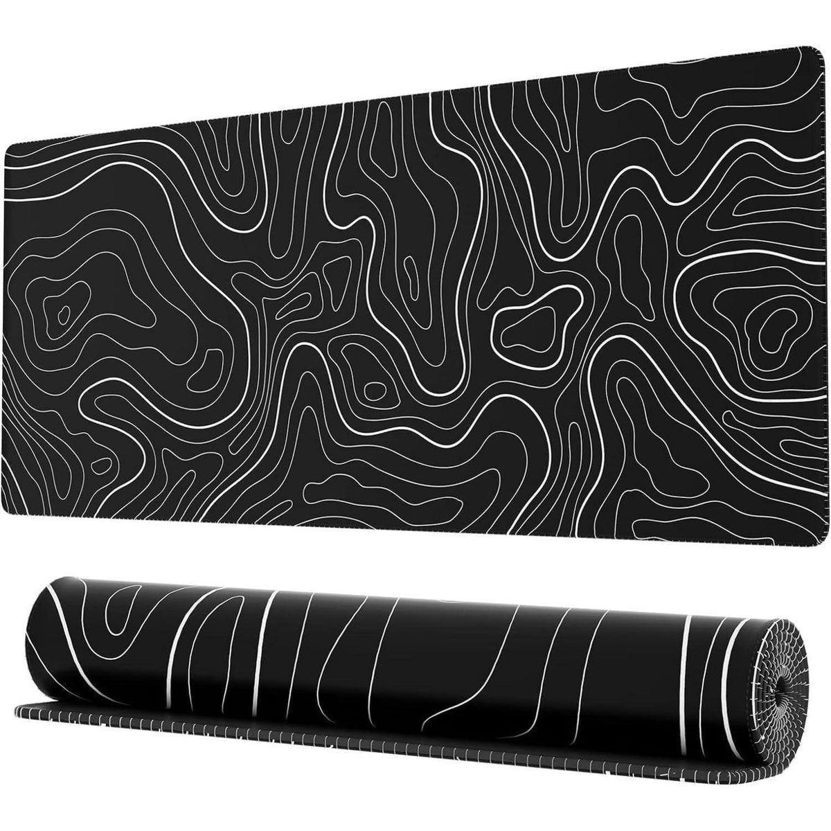 XL Gaming Mauspad mit topographischer Karte, Schwarz