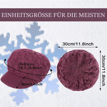 Damen Wollmütze mit Schirm, warme Strickmütze mit Fleece-Futter, violett