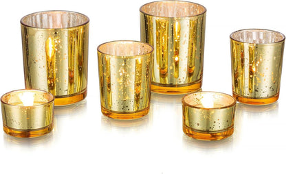 Teelichhalter Glas Vintage Gold 6 Stk Hochzeit Deko Weihnachten