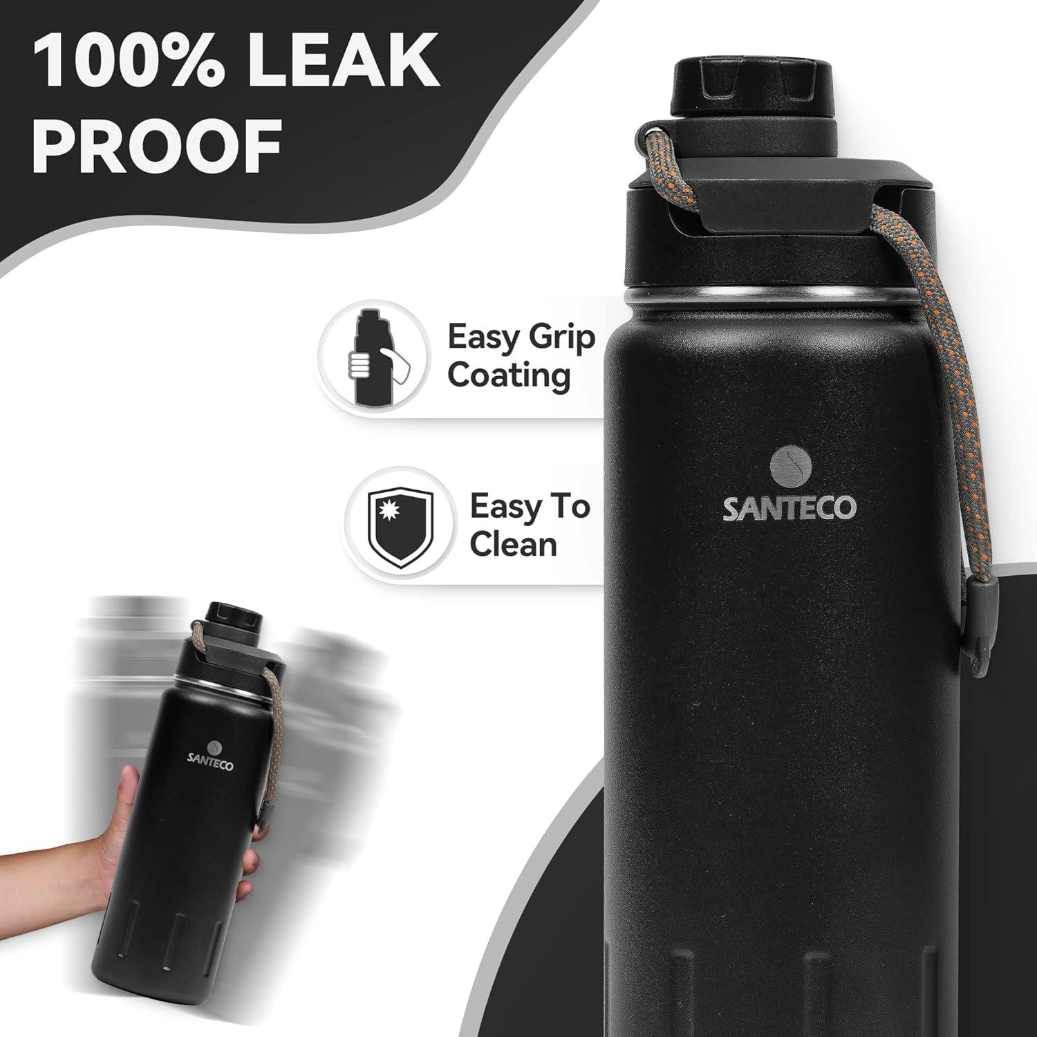 Trinkflasche Edelstahl isoliert 710ml Auslaufsicher BPA-frei Thermoskanne Schwarz