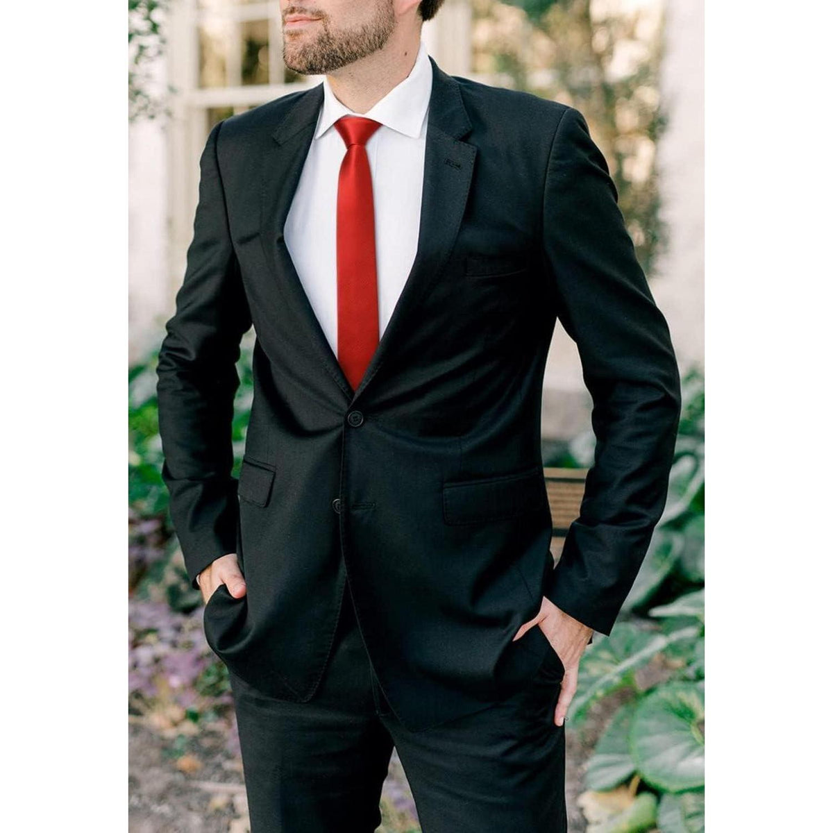 Herren Krawatte Seide Schmal Einfarbig 6cm Rot