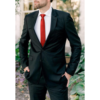 Herren Krawatte Seide Schmal Einfarbig 6cm Rot