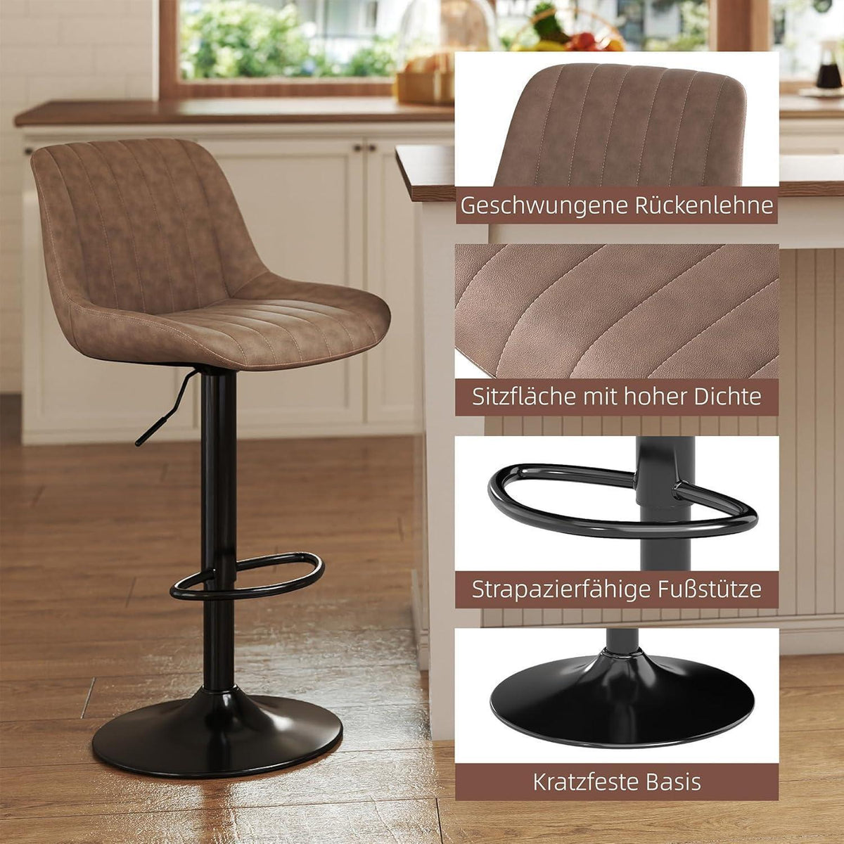 Drehbare Barhocker Set Braun – Höhenverstellbar & Komfortabel